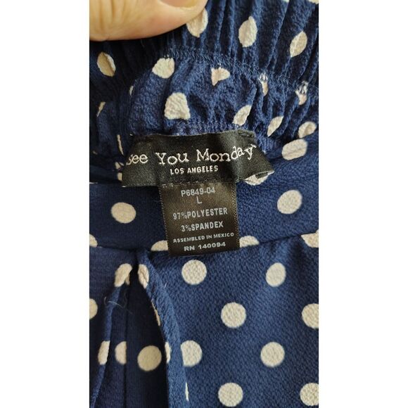 See You Monday Women's Large Blue With White Polka Dot Wide Leg Pants - Picture 4 of 7